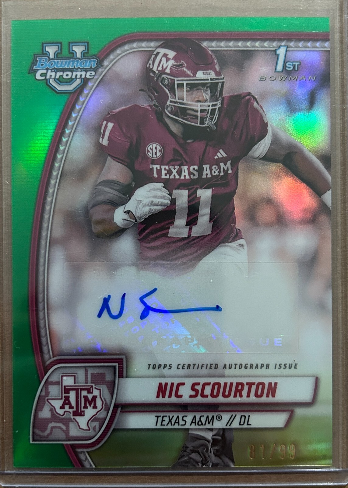 2024 Bowman Chrome University Auto Green NIC SCOURTON (#81/99)