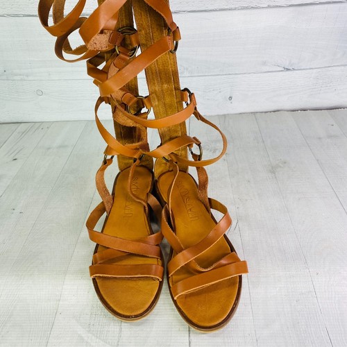 Sixty Seven Tan Leather Knee High Gladiator Zip Back Spain Sandals Sz 40 US 9.5 - Picture 4 of 12