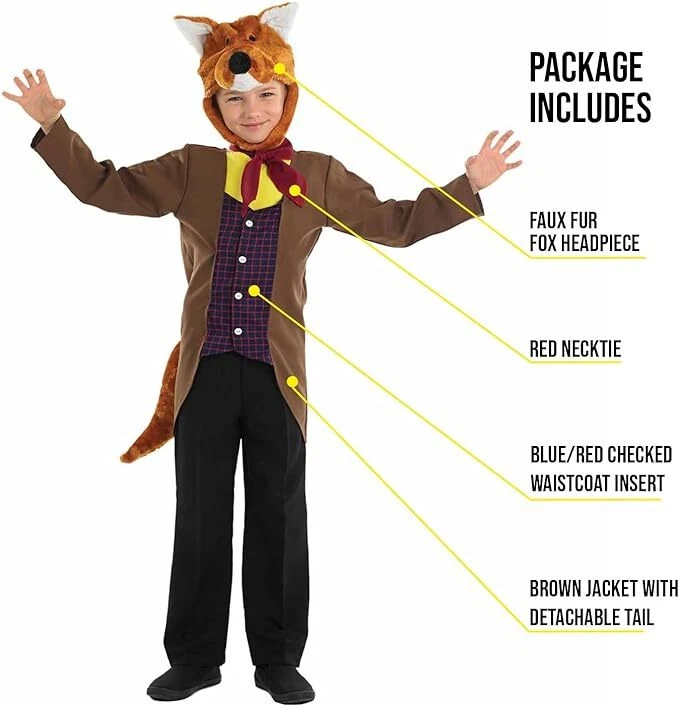 Kids Fox Costume S - XL Boys Storybook Character Fancy Dress Book Week Day Foto 3 de 4