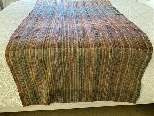 Colourful Stripe / Check Wool Blend Long Single Remnant Blanket 240 cm x 110 cm - Picture 9 of 15