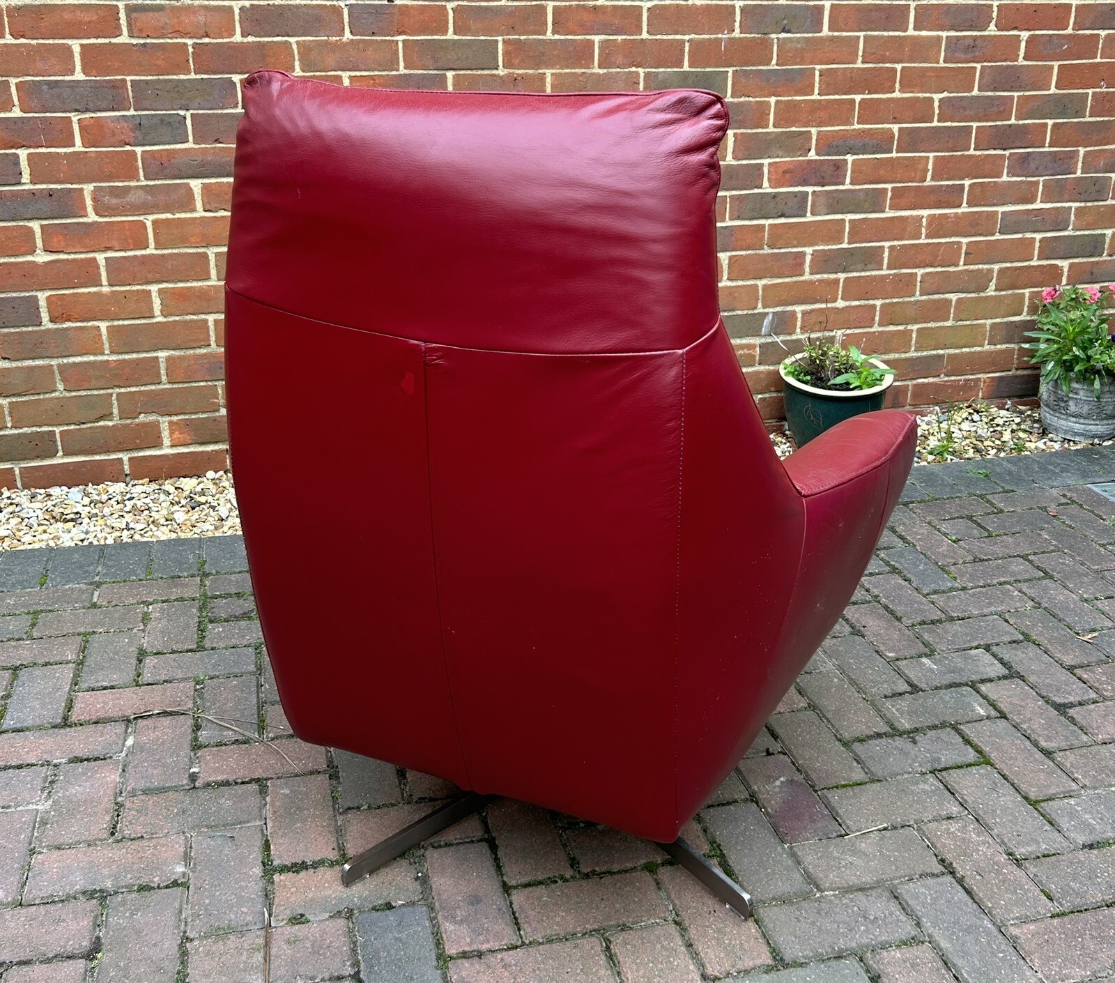 Furniture Village Galaxy Red Leather Swivel Chair Good Condition eBay