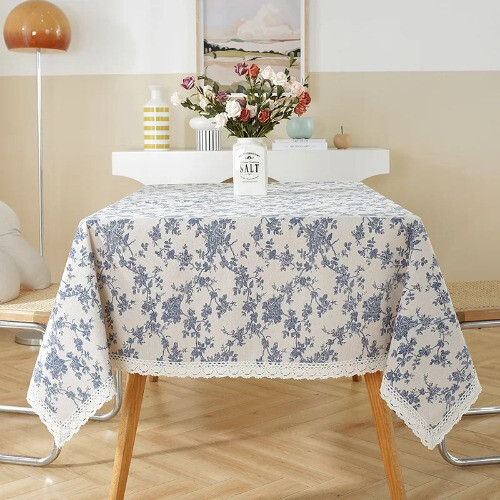 Tablecloth Tassel Wrinkle Free Anti-Fading Washable Dust-Proof Party Table Decor