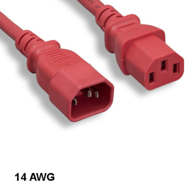 10PCS Red 3' Heavy Duty Power Extension Cord IEC60320 C13 to C14 14AWG 15A/250V