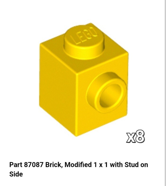 NEW LEGO Parts YELLOW 87087 (x8) Brick Modified 1 x 1 w Stud on 1