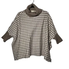 Main Strip Womens Gingham Plaid Cowl Neck Brown Poncho Sweater Size Medium/Large