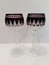 2 WATERFORD CRYSTAL CLARENDON WINE HOCK GLASSES AMETHYST