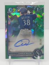 CHARLIE WELCH 2022 BOWMAN CHROME 1ST BOWMAN GREEN CRACKED ICE AUTOGRAPH! #68/99!