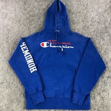 Champion Hoodie Mens Small Blue Reverse Weave Same In Any Language Spellout