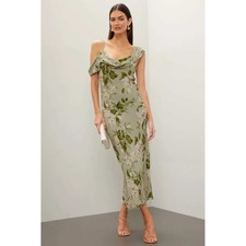 Reformation Reya Dress Sage Green Floral One Shoulder Midi Size 0