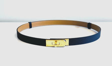 AUTHENTIC HERMES KELLY 18 WOMEN'S BELT Black Noir Leather Yellow Gold Hardware