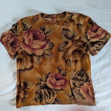 Vtg Floral Print Blouse Short Sleeve Top Dark Romantic Grunge Cottagecore Fairy