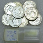 1953-D Franklin Silver Half Dollar Bright Luster 1/2 Roll 10 coins in tube #M310