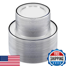 BESTSTAR 200PCS Black & Clear Disposable Plastic Plates - Dinner & Dessert Set