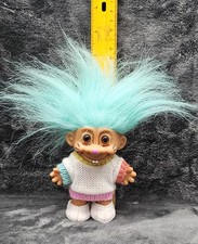 Vintage Wacky Wabbit Russ Troll Doll Easter Sweater Teal Green Hair.