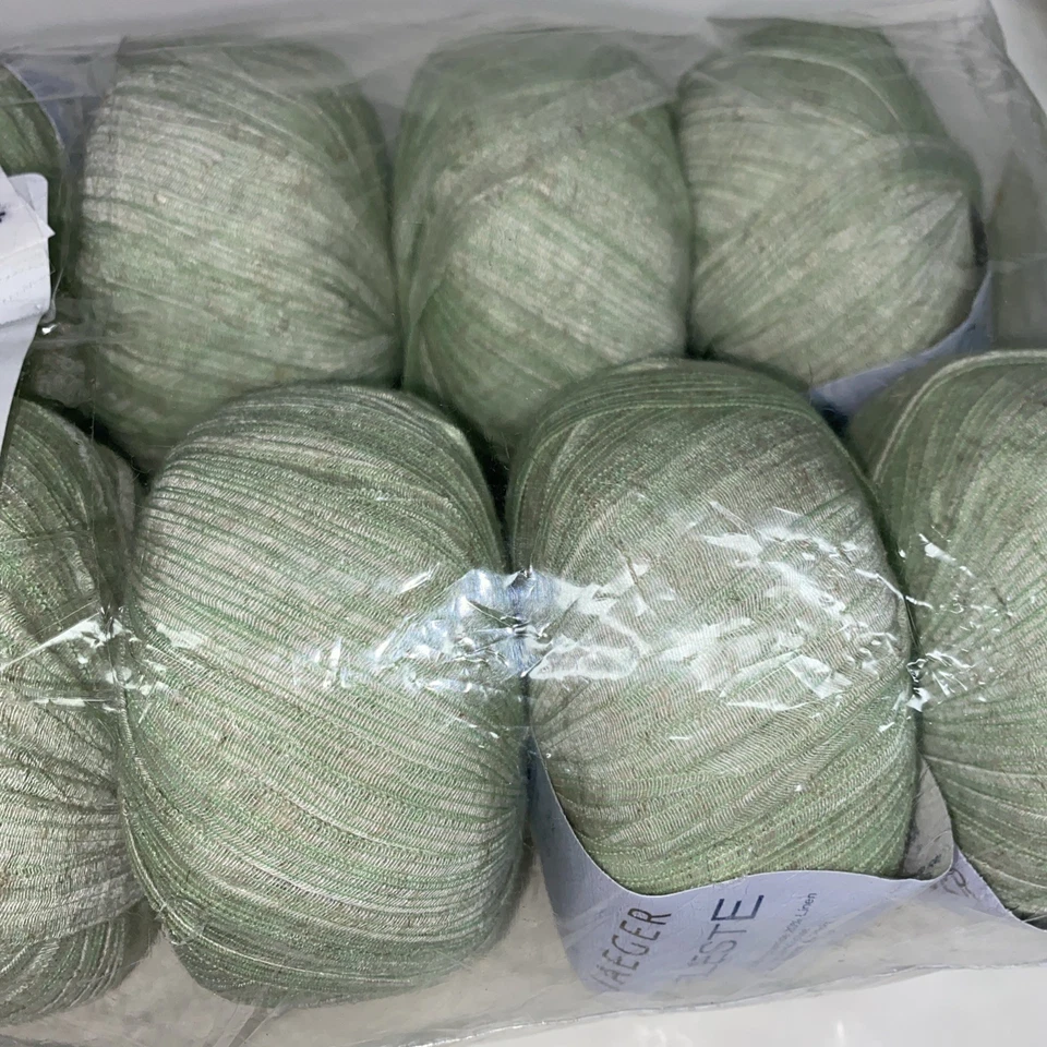 Lote de 10 hilos Jaeger ~ Celeste - 50 g de viscosa poliamida y lino - verde claro Foto 4 de 4