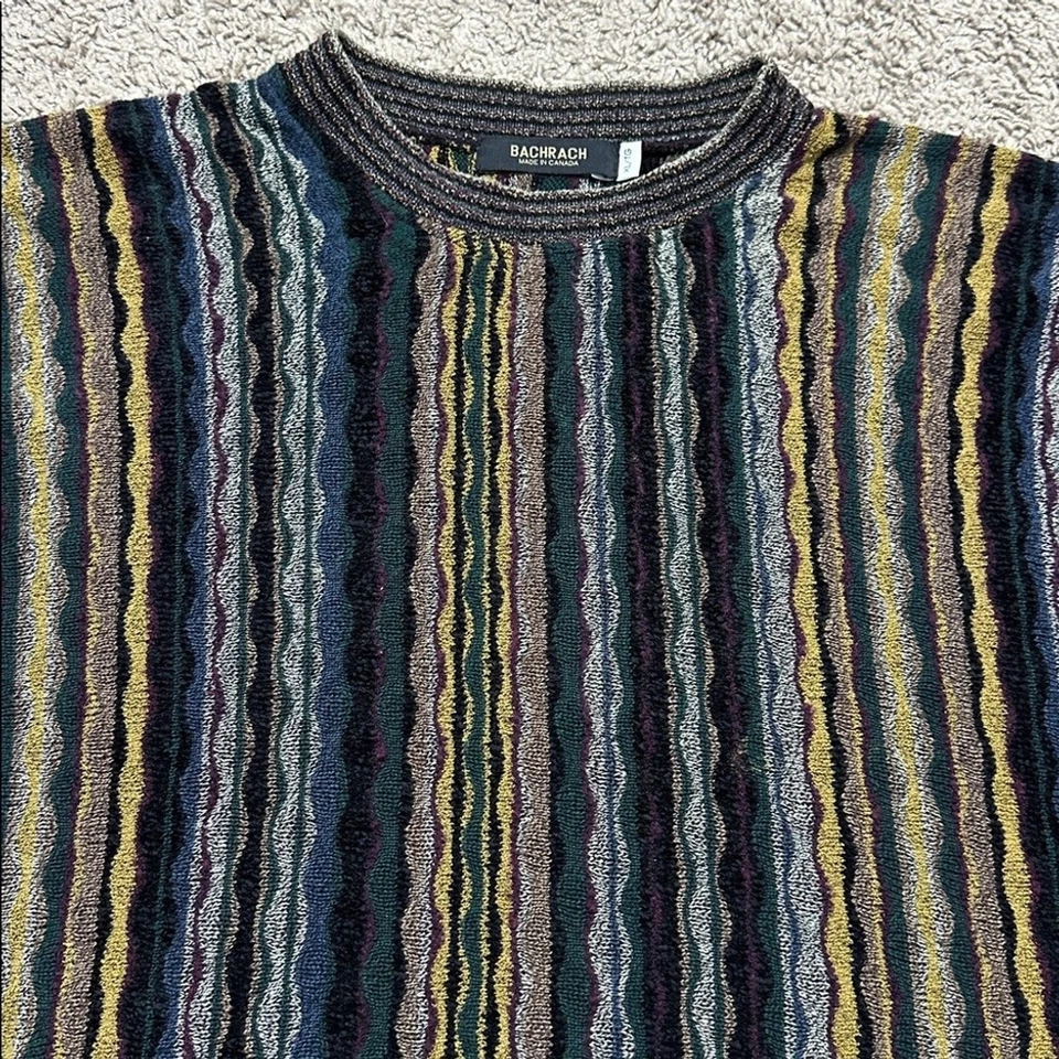 Винтажный мужской 3D вязаный разноцветный свитер COOGI BACHRACH размер XL Канада - Изображение 3 из 4