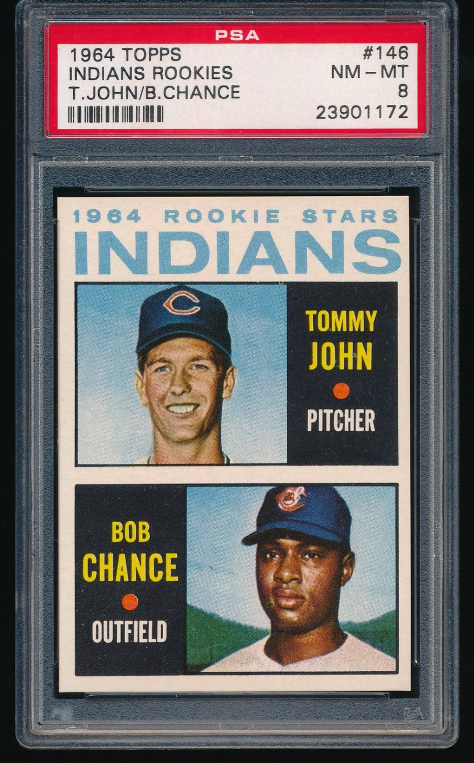 1964 Topps #146 Tommy John Rookie Card Cleveland Indians PSA 8 NM-MT