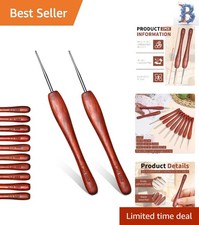 2Pcs Ergonomic Crochet Hook Set with Hand-Polished Bloodwood - Sizes 0.5-3mm