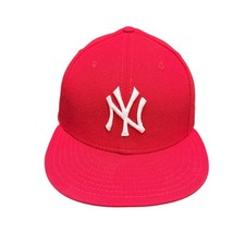 Vtg New York Yankees New Era 59FIFTY Fitted Hat Cap 7 3/4 Red Wool Made in USA