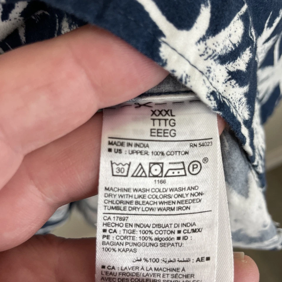 Camisa Antigua Azul Marino Para Hombres 3XL XXXL Calce Ajustado Azul y Blanco Palmera Manga Corta Botón Foto 4 de 4