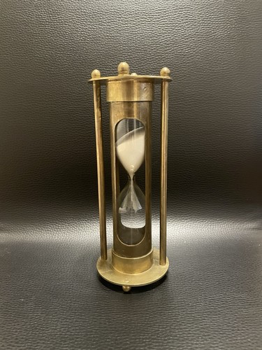 Vintage Antique Brass Dual Sand Timer 7" Glass With White Sand 5 Minute Timer