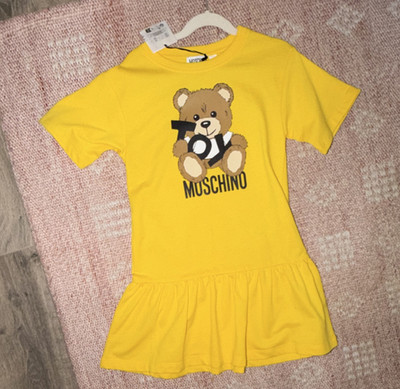 Moschino Kids Yellow Bear Graphic A-Line Dress Short Sleeve Size 128