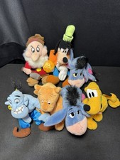 Vintage Disney Plush Bean Bag Lot of 7 Genie, Goofy, Grumpy, Pluto, Pooh Eeyore