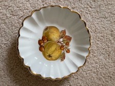 Vintage Crown Devon 13cm dish-apples and nuts design-cream and gold rim 