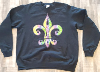 Saints Mardi Gras Black Sweatshirt XL Vintage New Orleans Vtg Fluer De Lis