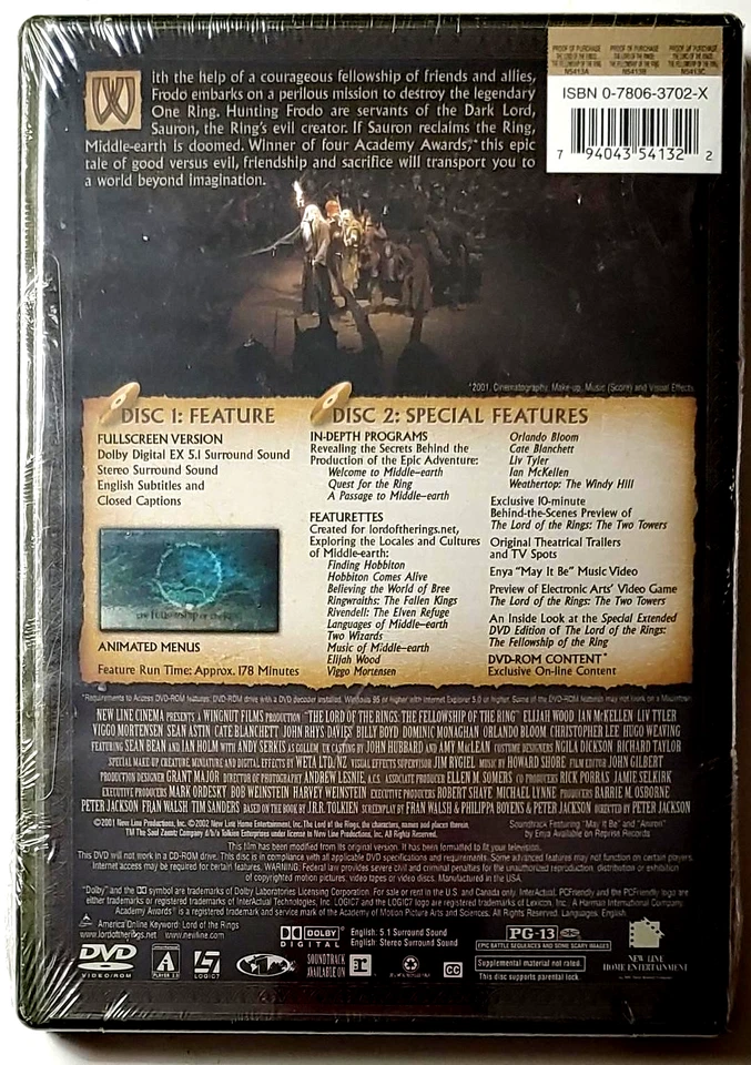 The Lord of the Rings: The Fellowship of the Ring [2-Disc DVD] FS, 2001, Newline - Image 2 of 4
