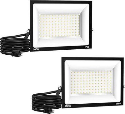 100W LED Flood Light Outdoor 2Pack 10000LM Super Bright IP66 Waterproof 5ft Cord