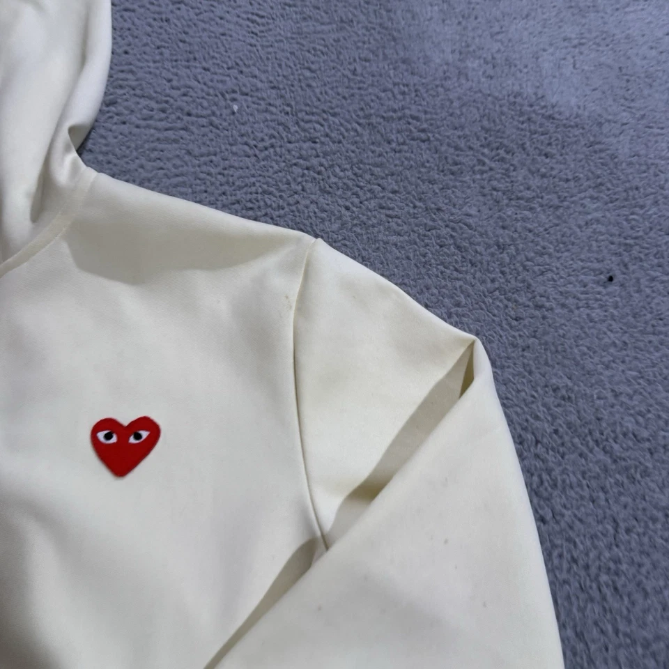 Comme Des Garçons Play Hoodie Mens Medium Ivory Full Zip Red Heart Sweatshirt - Image 3 of 4