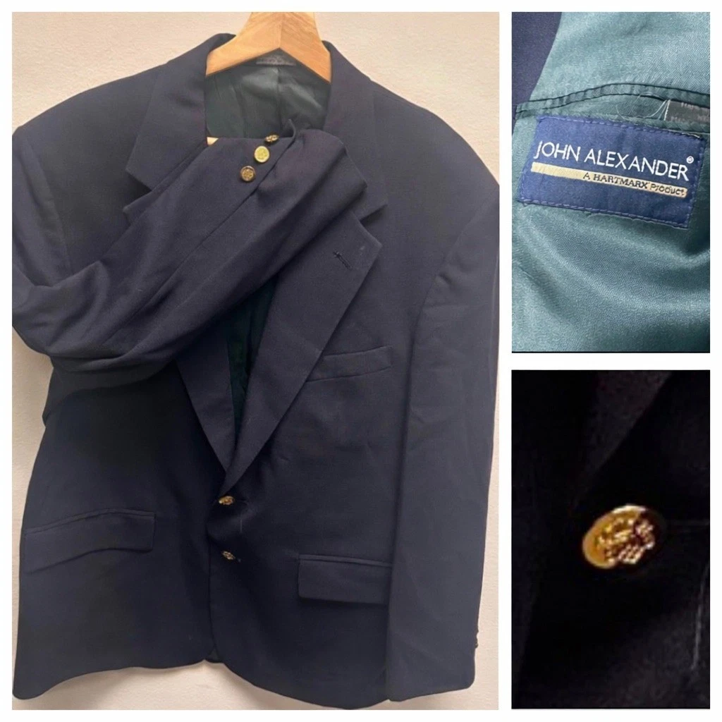 John Alexander Blazer Mens Size 42S Gold Button Classic Worsted Wool Preppy - product detail image 1