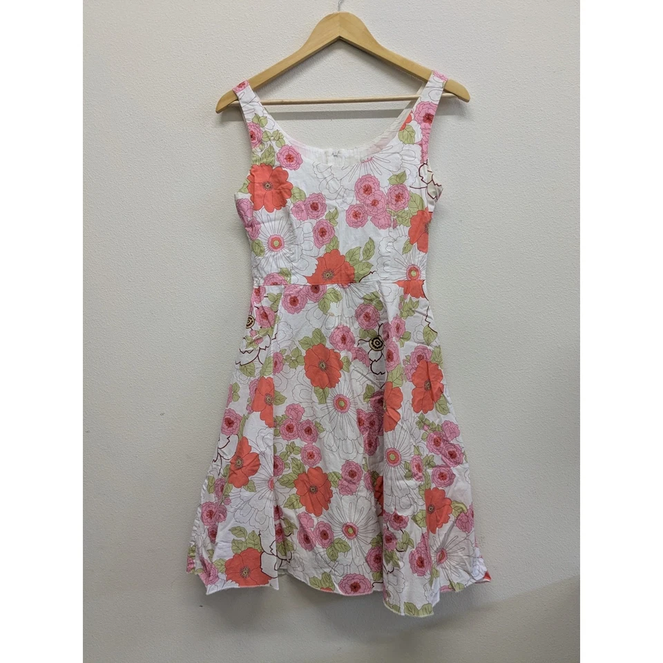 Lapislázuli Blanco y Rosa Floral Hasta la Rodilla Vestido Pascua Iglesia Algodón Talla Pequeña Foto 2 de 4