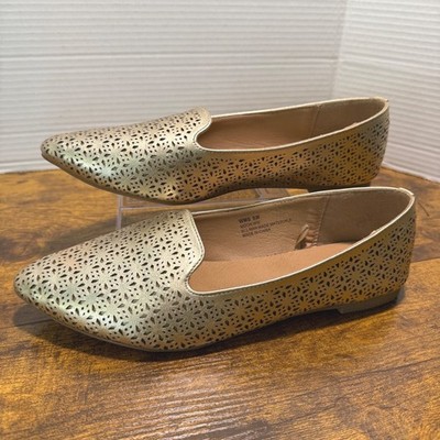 Report Gold Metallic  Pointed Toe Loafer Flats Women 9 Laser Cut Office Career