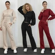 H.O.S Button Up Sweatshirt  Wide Leg Trouser Tracksuit