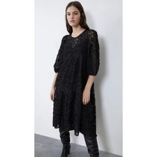 ZARA Women's Black Contrashing Voluminous Textured Midi Dress Size XS