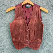 Vintage Kids Genuine Leather Suede Vest Burgundy Red Button Front Size M