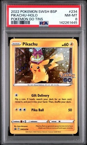 Pikachu SWSH234 PSA 8 Mint Holo Bleed Pokemon Go Tins Promo Card 🔥🔥