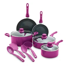 GreenLife Essentials 12pc Ceramic Nonstick Aluminum Cookware Set Bright Pink:
