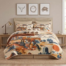 Pamnest 7 Pcs Quilt Set King Size, Vintage Western Cowboy Soft Bed Cover Bedd...