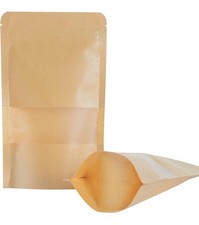 100 Pcs Kraft Stand Up Pouches Brown Paper Bags with Window 5.9"x8.6  Resealable