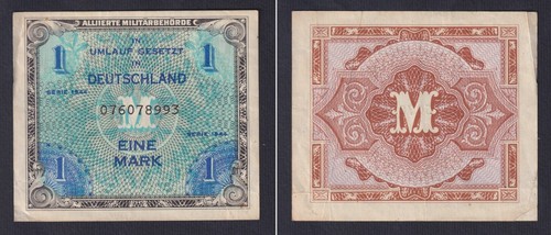 Banknote Germany 1 mark Alliierte Militarbehorde 1944 P 192a BB/ VF