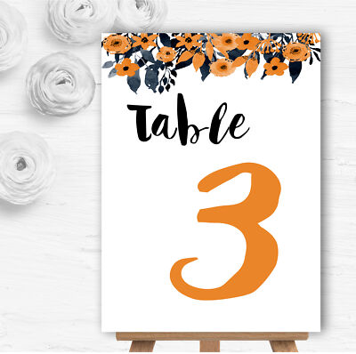 Aquarell schwarz & orange Blumen Kopf Hochzeit Tischnummer Name Karten