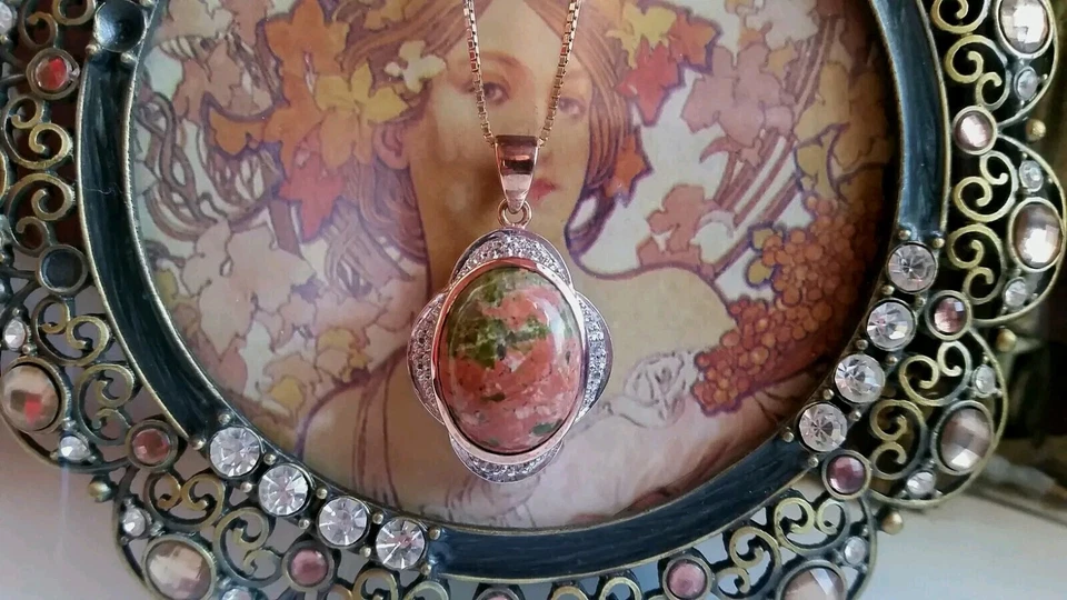 Unakit ( Epidot ) Silberhalskette°. - Bild 4 von 4