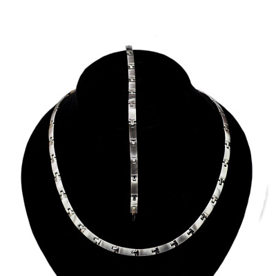 Edelstahl Collier Halskette Silber Poliert Matt Armband Kette Set Edel  kürzbar