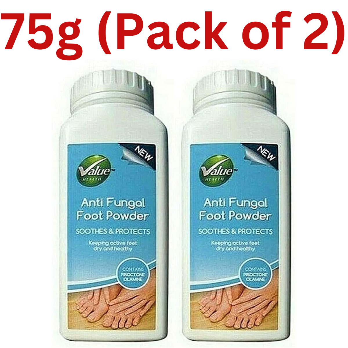 Value Health Anti Fungal Foot Powder 75g X 2 athletes Soothes Protects