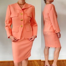 Valentino Vintage 1980's Coral Pink Skirt Suit with Large Gold Buttons