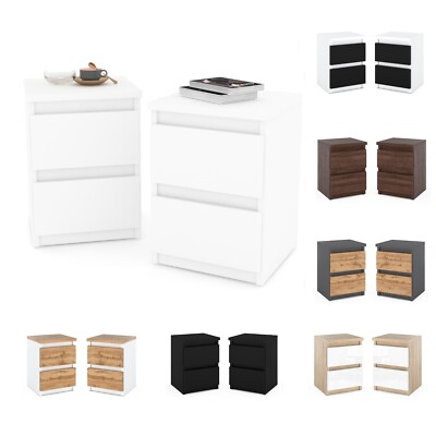 Nachttisch Weiß 2er set Nachtschrank Nachtkommode mit Schubladen (viele Farben)
