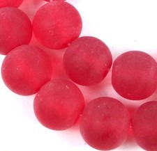 25 Frosted Sea Glass Round / Rocaille Beads Matte - Siam Red 10mm